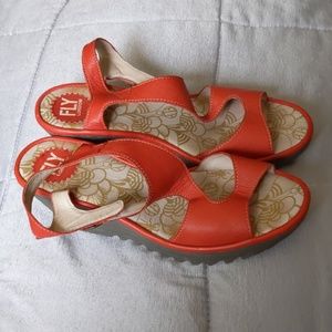 Fly London Sandals TStrap Lipstick Red Size 10